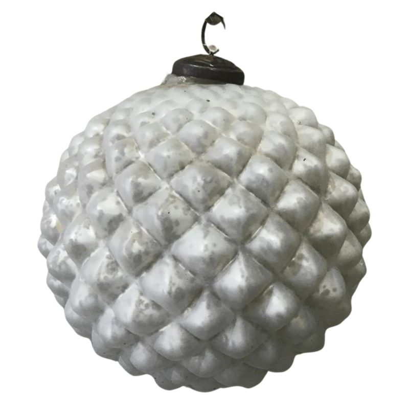 Christmas Tree Décor |  150Mm Matte Rustic White Ball Diamond Design Ornament Christmas Décor Christmas Tree Décor