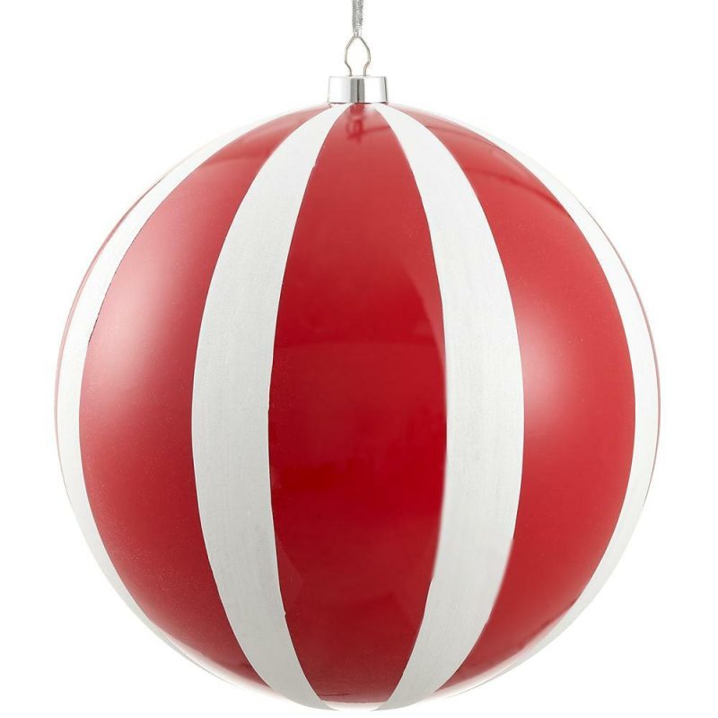 Christmas Tree Décor |  19.5" Glittered Stripe Plastic Ball Ornament (Red White) Christmas Décor Christmas Tree Décor