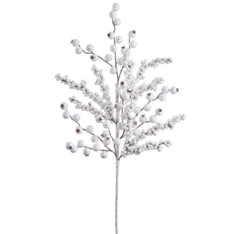 Christmas Tree Décor |  24.5" Glittered Berry Spray (White) Christmas Décor Christmas Tree Décor