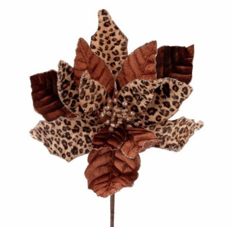 Christmas Tree Décor |  24" Velvet Cheetah Print Poinsettia Stem Christmas Décor Christmas Tree Décor