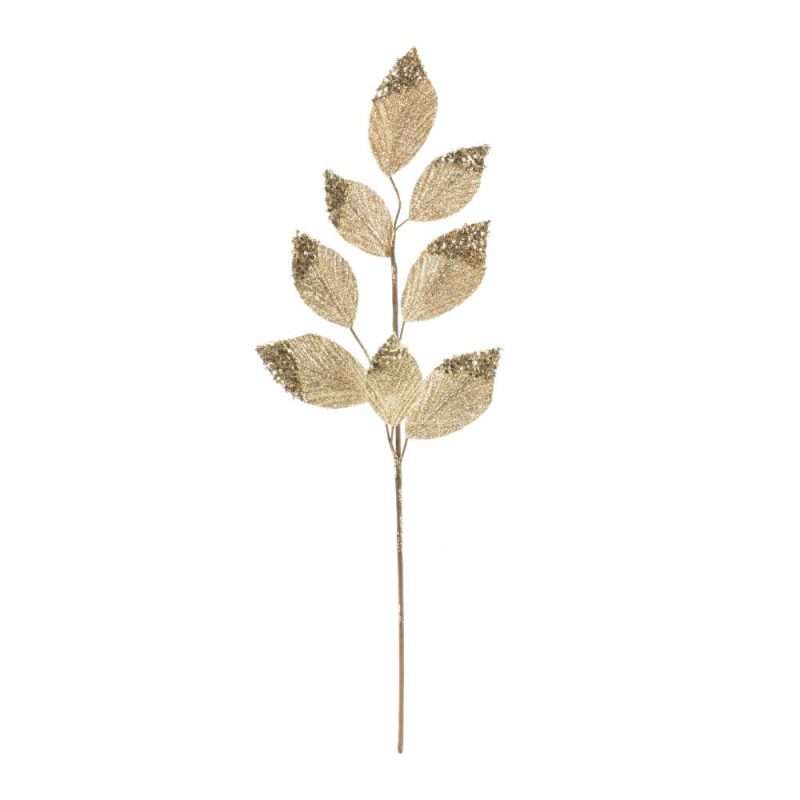 Christmas Tree Décor |  27" H Glitter Tipped Golden Leaf Spray Christmas Décor Christmas Tree Décor