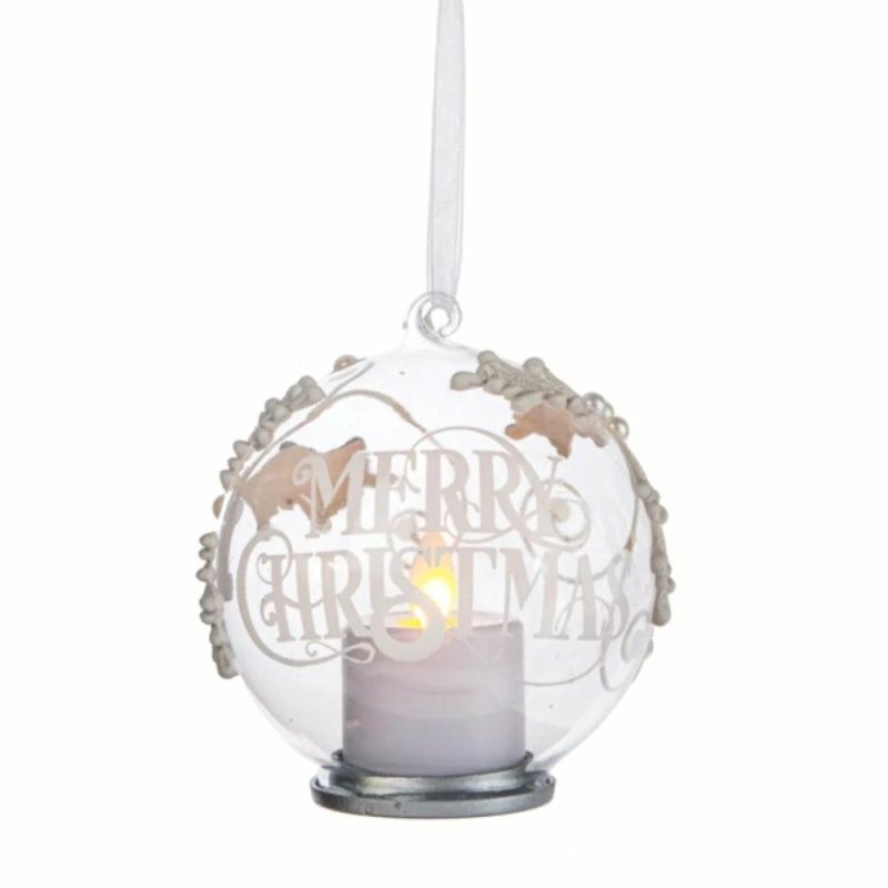 Christmas Tree Décor |  3.5" Led Candle "Merry Christmas" Glass Ornament (Sold Individually) Christmas Décor Christmas Tree Décor