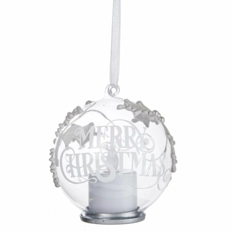 Christmas Tree Décor |  3.5" Led Candle "Merry Christmas" Glass Ornament (Sold Individually) Christmas Décor Christmas Tree Décor