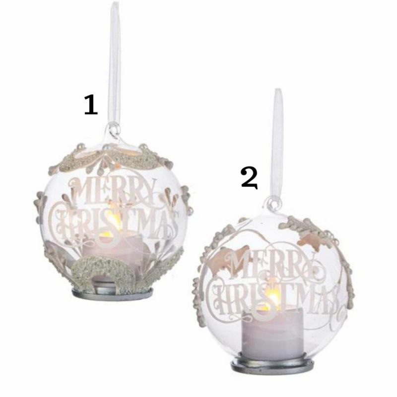 Christmas Tree Décor |  3.5" Led Candle "Merry Christmas" Glass Ornament (Sold Individually) Christmas Décor Christmas Tree Décor