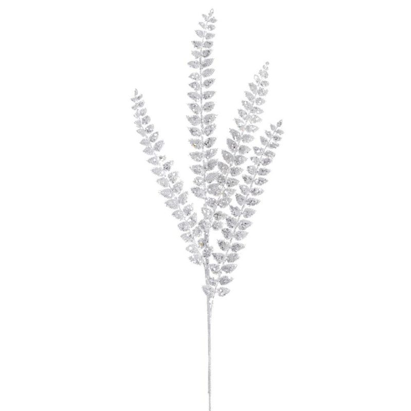 Christmas Tree Décor |  32" Glittered Fern Spray (Silver) Christmas Décor Christmas Tree Décor