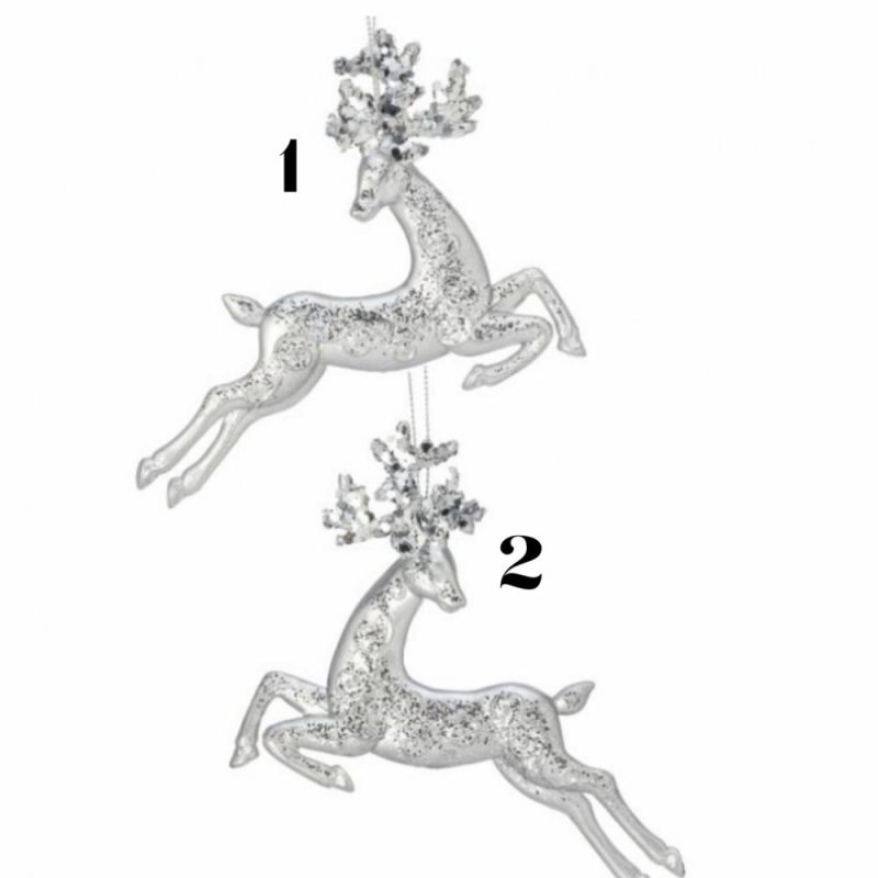 Christmas Tree Décor |  5.5" Plastic Silver Glittered Prancing Deer Ornament (Sold Individually) Christmas Décor Christmas Tree Décor