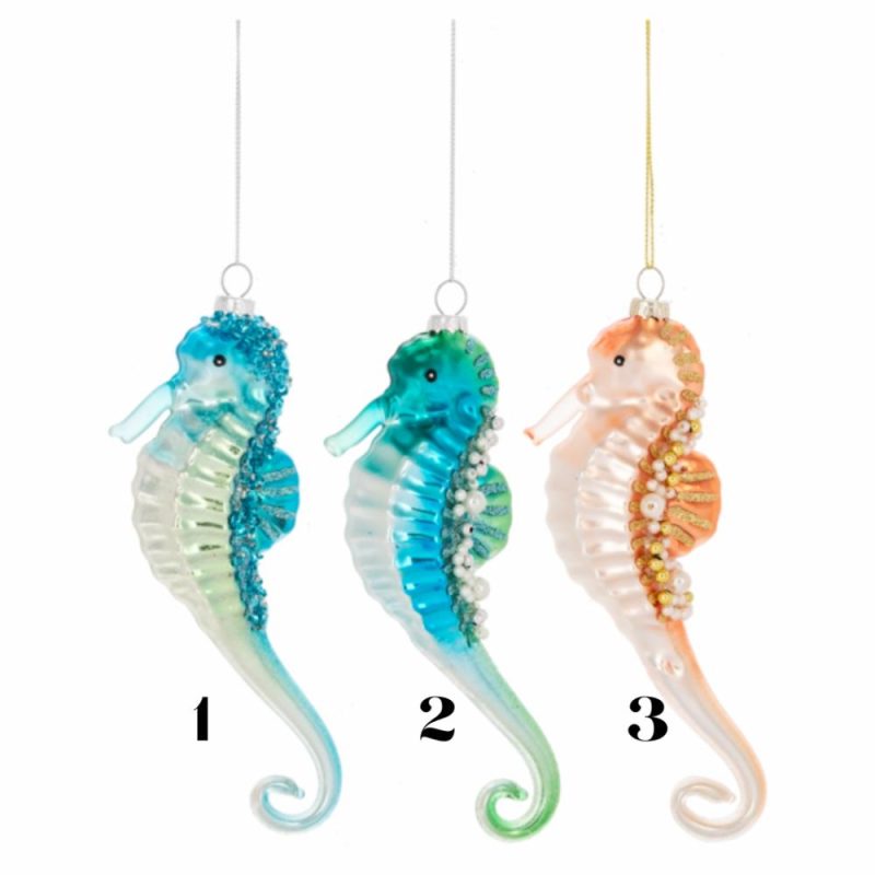 Christmas Tree Décor |  7.5" Glass Royal Seahorse Ornament (Sold Individually) Christmas Décor Christmas Tree Décor