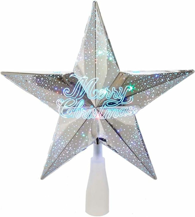 Christmas Tree Décor |  8.75" 18-Light "Merry Christmas" Led Silver Star Treetop Christmas Décor Christmas Tree Décor