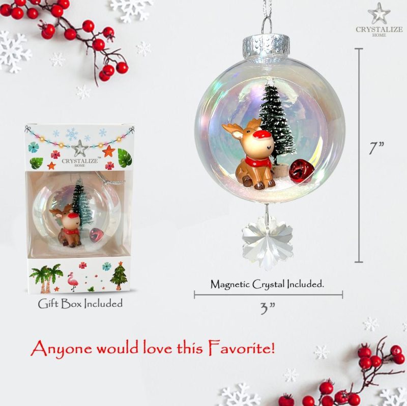 Christmas Tree Décor |  Chubby Reindeer Plastic Ornament With Magnetic Crystal 3" X 7" Christmas Décor Christmas Tree Décor