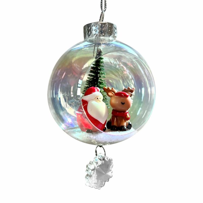 Christmas Tree Décor |  Fat Santa & Rudolph Plastic Ornament With Magnetic Crystal 3" X 7" Christmas Décor Christmas Tree Décor