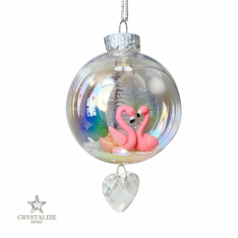 Christmas Tree Décor |  Flamingo Love Plastic Ornament With Magnetic Crystal 3" X 7" Christmas Décor Christmas Tree Décor