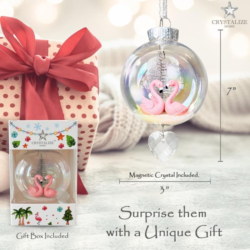 Christmas Tree Décor |  Flamingo Love Plastic Ornament With Magnetic Crystal 3" X 7" Christmas Décor Christmas Tree Décor