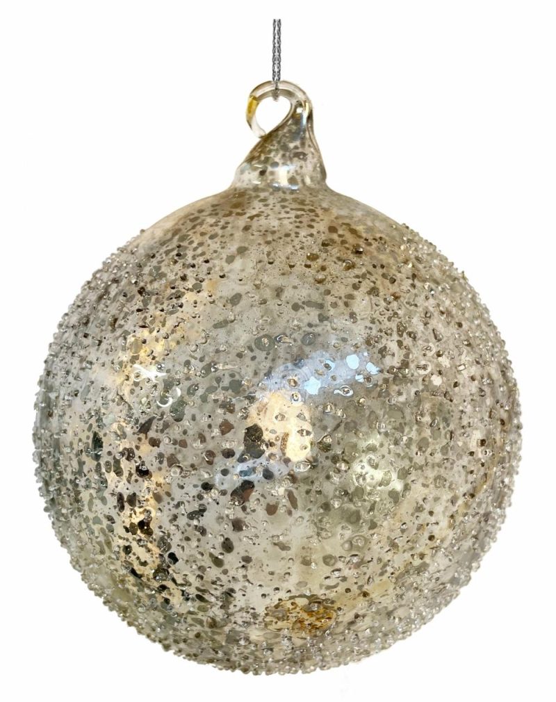 Christmas Tree Décor |  Glass Ball Antique Silver Sanded Outside Christmas Décor Christmas Tree Décor