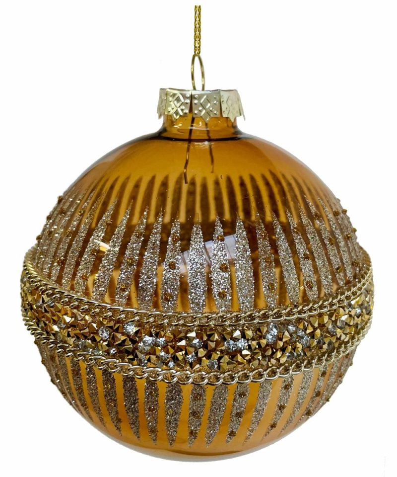 Christmas Tree Décor |  Glass Ball Brown Transparent With Gold G Christmas Décor Christmas Tree Décor