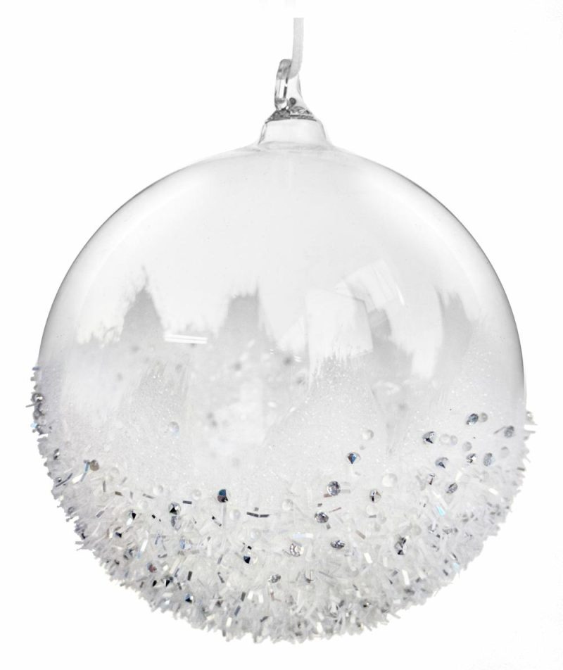 Christmas Tree Décor |  Glass Ball Clear White Tinsel Bottom 12C Christmas Décor Christmas Tree Décor