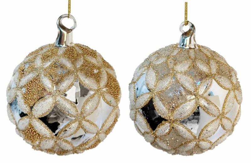 Christmas Tree Décor |  Glass Ornament Ball Silver Shiny Flower Bead Deco Christmas Décor Christmas Tree Décor