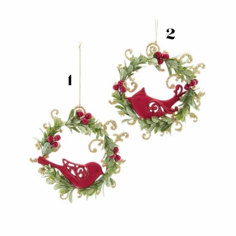 Christmas Tree Décor |  Red And Green Wreath With Cardinal Ornament (Sold Individually) Christmas Décor Christmas Tree Décor