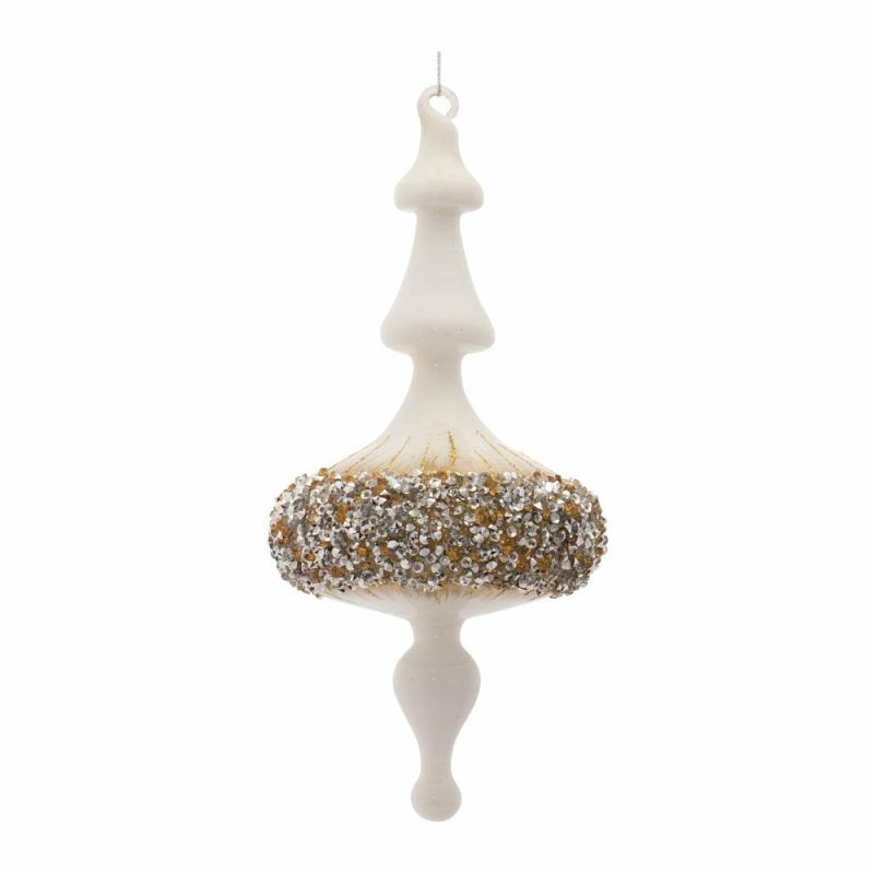 Christmas Tree Décor |  Royal Elegance White & Golden Finial Ornament (Sold Individually) Christmas Décor Christmas Tree Décor