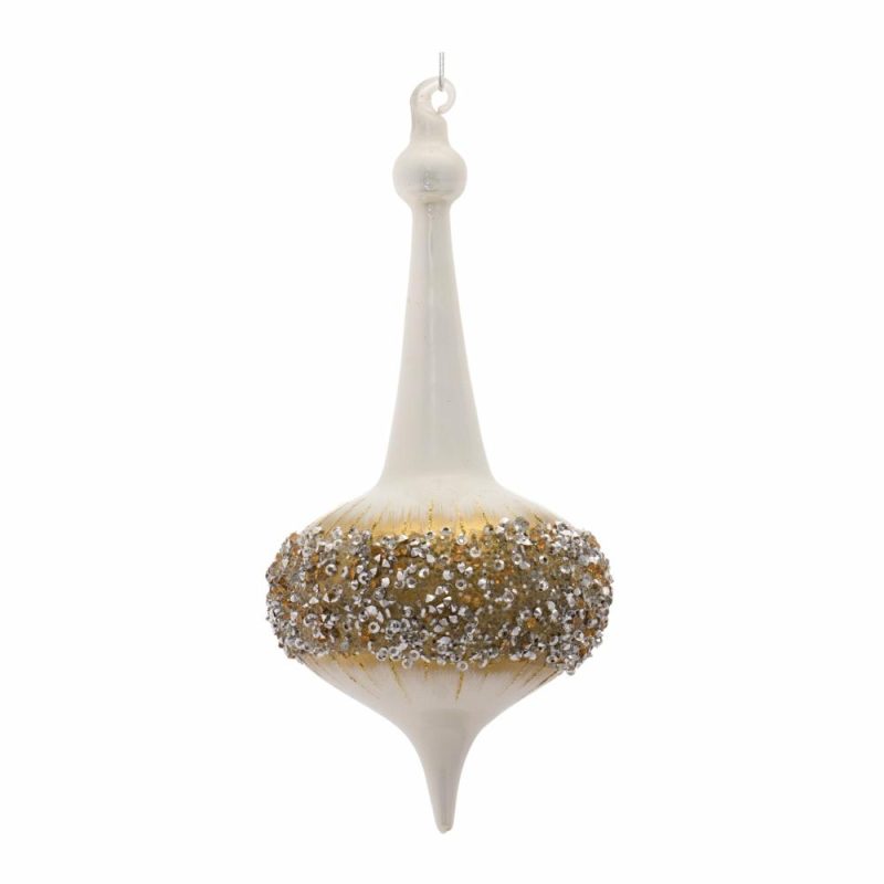 Christmas Tree Décor |  Royal Elegance White & Golden Finial Ornament (Sold Individually) Christmas Décor Christmas Tree Décor