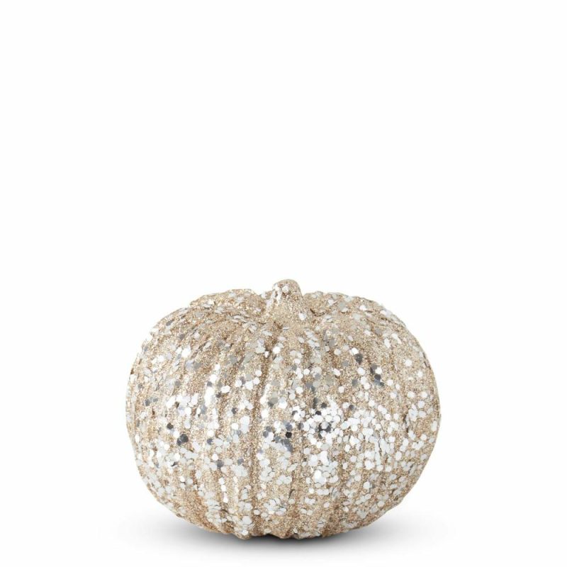 Fall & Harvest Décor |  Champagne Glitter & Sequin Pumpkin, 4" Fall / Halloween Fall & Harvest Décor