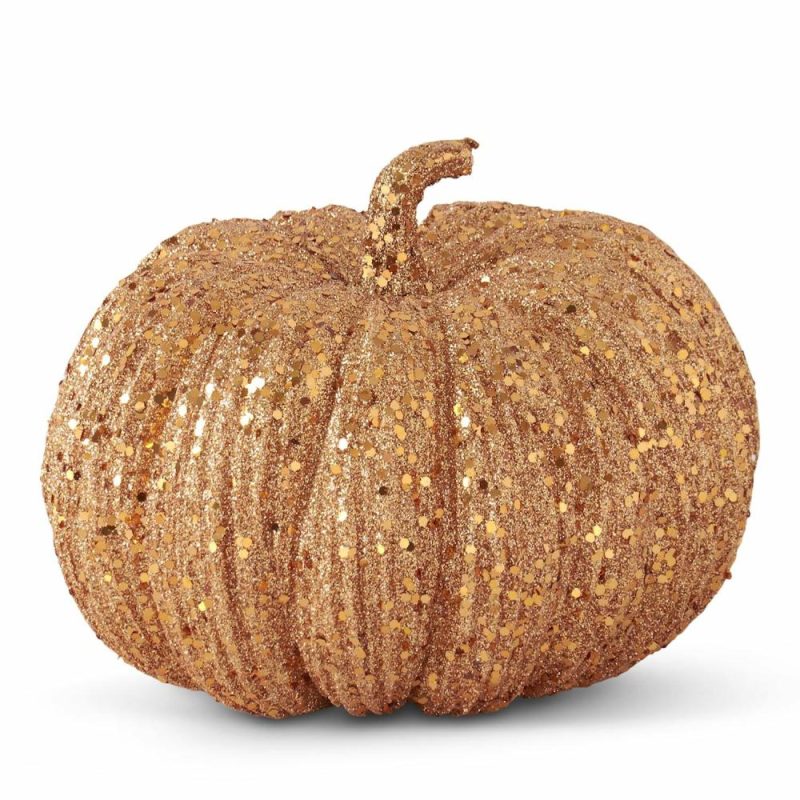 Fall & Harvest Décor |  Orange Glitter & Sequin Pumpkin, 8" Fall / Halloween Fall & Harvest Décor