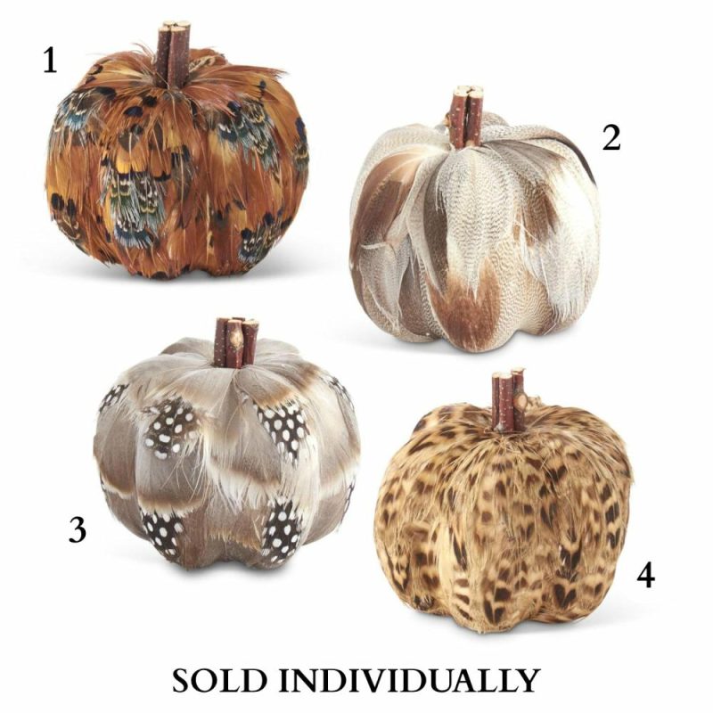 Fall & Harvest Décor |  Feather Pumpkins, 3.25" (4 Styles – Sold Individually) Fall / Halloween Fall & Harvest Décor