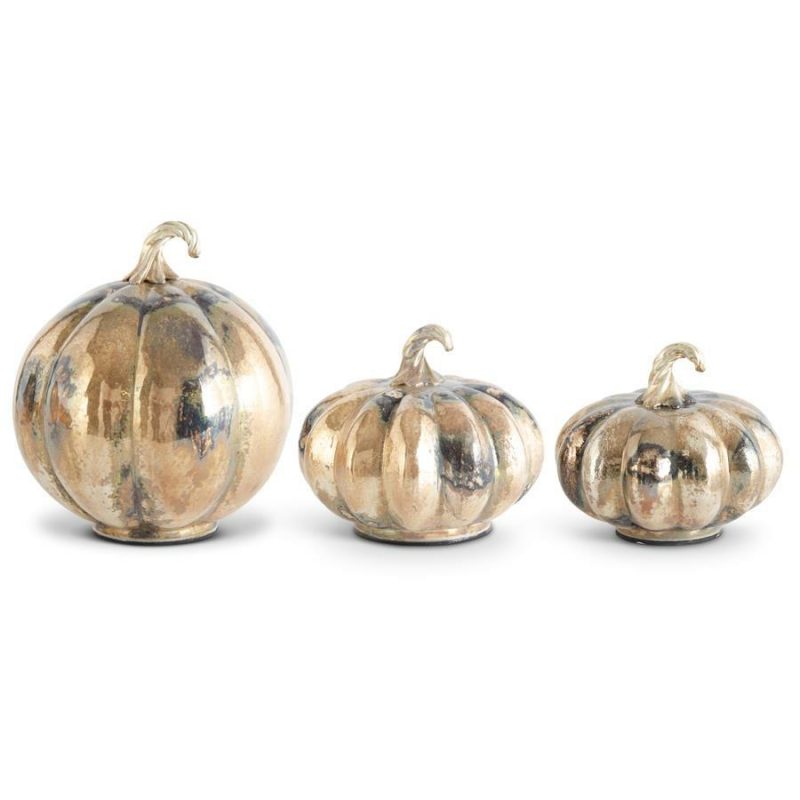 Fall & Harvest Décor |  Champagne & Copper Marbled Glass Pumpkins (Set Of 3) Fall / Halloween Fall & Harvest Décor