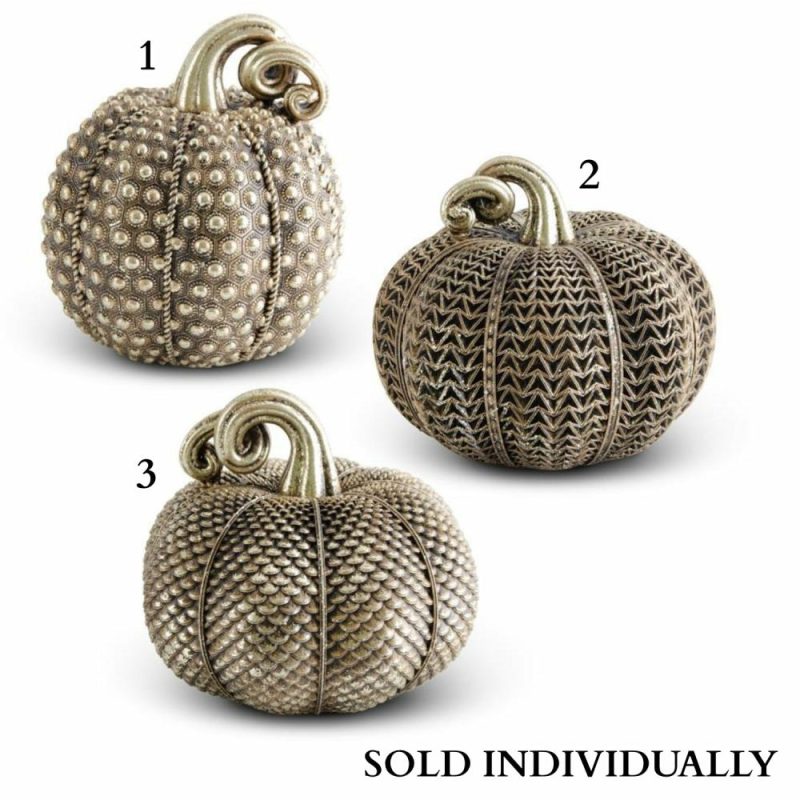 Fall & Harvest Décor |  Resin Antique Gold Textured Pumpkin (3 Styles – Sold Individually) Fall / Halloween Fall & Harvest Décor