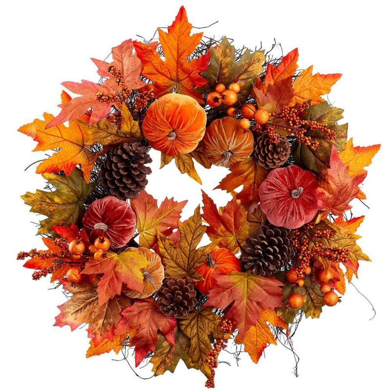 Fall & Harvest Décor |  22" Pumpkin & Berry & Pine Cone Wreath, Fall Fall / Halloween Fall & Harvest Décor