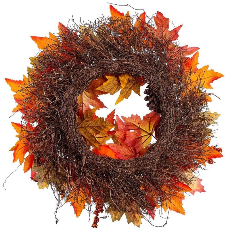 Fall & Harvest Décor |  22" Pumpkin & Berry & Pine Cone Wreath, Fall Fall / Halloween Fall & Harvest Décor