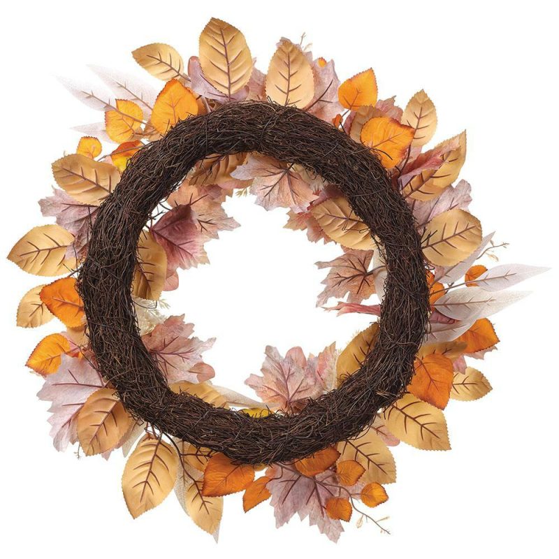 Fall & Harvest Décor |  22" Pumpkin & Eucalyptus Wreath W/Twig Base Fall / Halloween Fall & Harvest Décor