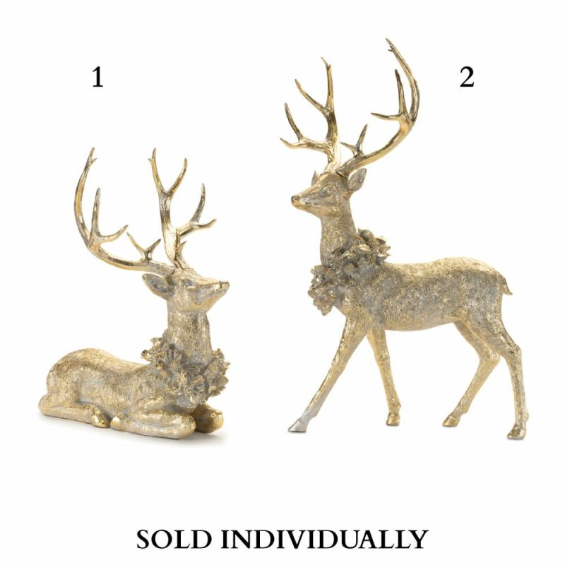 Figurines |  Deer W/Wreath 16"L X 19"H / 17.5"L X 27.5"H Resin (2 Styles – Sold Individually) Christmas Décor 1 - Lying down