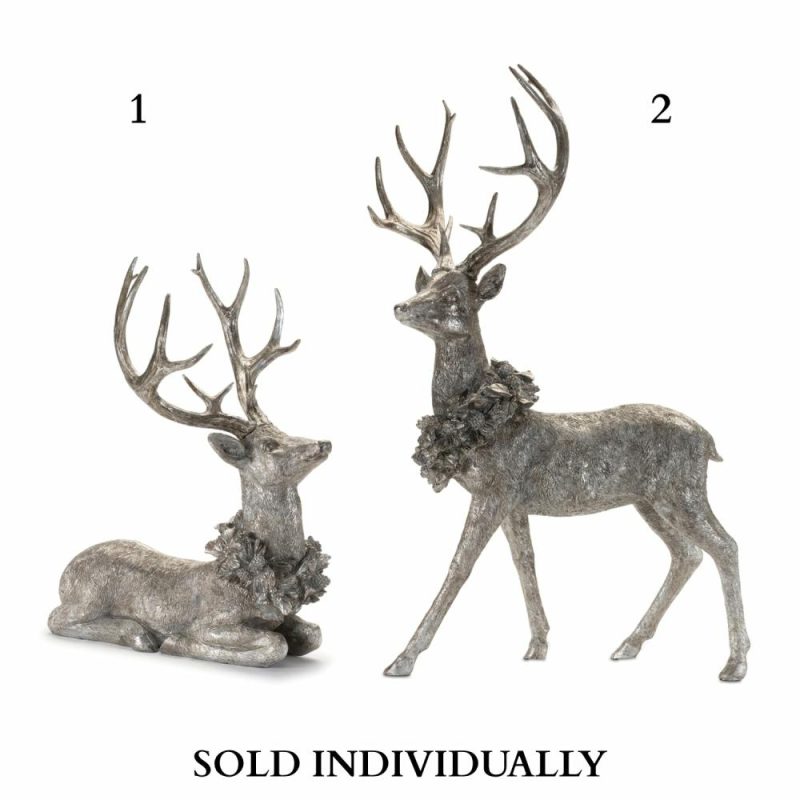 Figurines |  Deer W/Wreath (2 Styles – Sold Individually) 15"L X 19"H, 17.5"L X 27.5"H Resin Christmas Décor 1 - Lying down