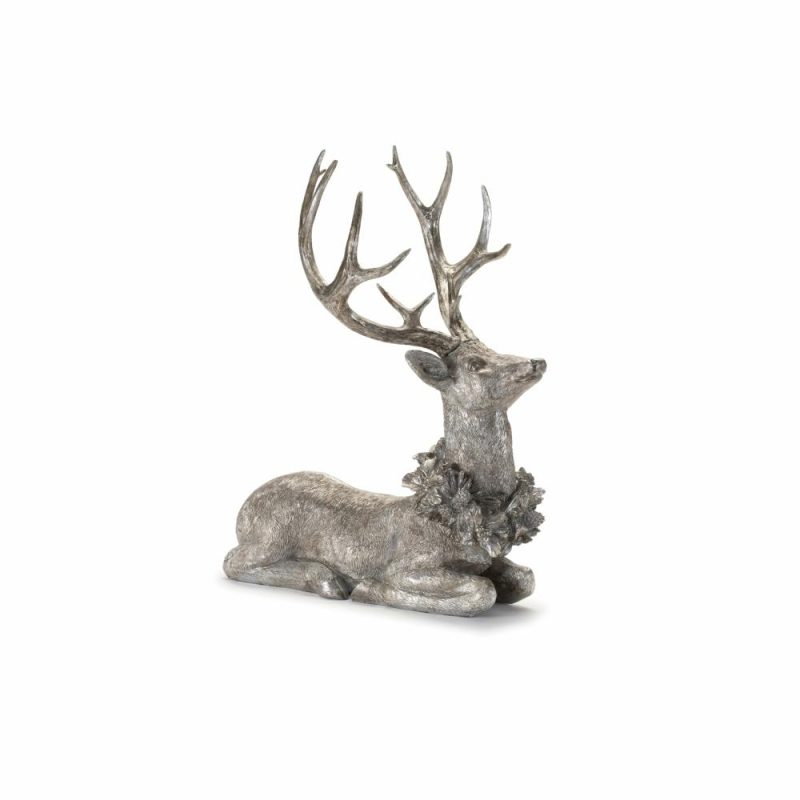 Figurines |  Deer W/Wreath (2 Styles – Sold Individually) 15"L X 19"H, 17.5"L X 27.5"H Resin Christmas Décor 1 - Lying down