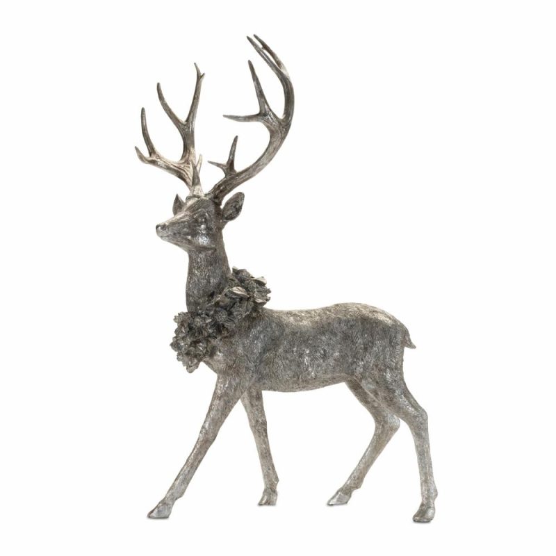 Figurines |  Deer W/Wreath (2 Styles – Sold Individually) 15"L X 19"H, 17.5"L X 27.5"H Resin Christmas Décor 1 - Lying down