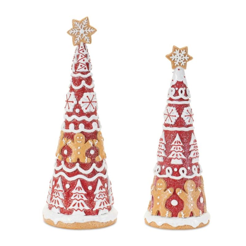 Figurines |  Gingerbread Tree Form (Set Of 2) 12"H, 14"H Resin Christmas Décor Figurines