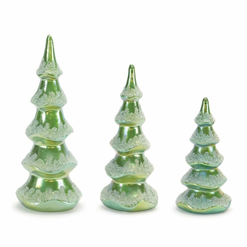 Figurines |  Green Spiral Glass Tree Figurine (Set Of 3) 8"H, 10"H, 12"H Christmas Décor Figurines