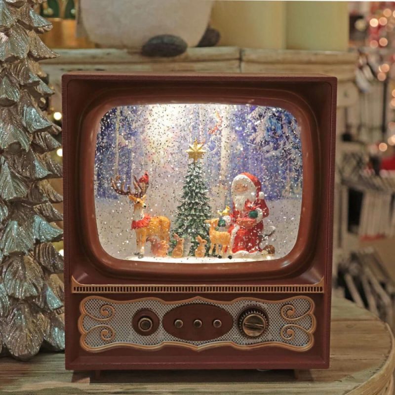 Figurines |  Musical Holiday Santa Scene Lighted Water Tv With Forest Animals 9.8"H Christmas Décor Figurines