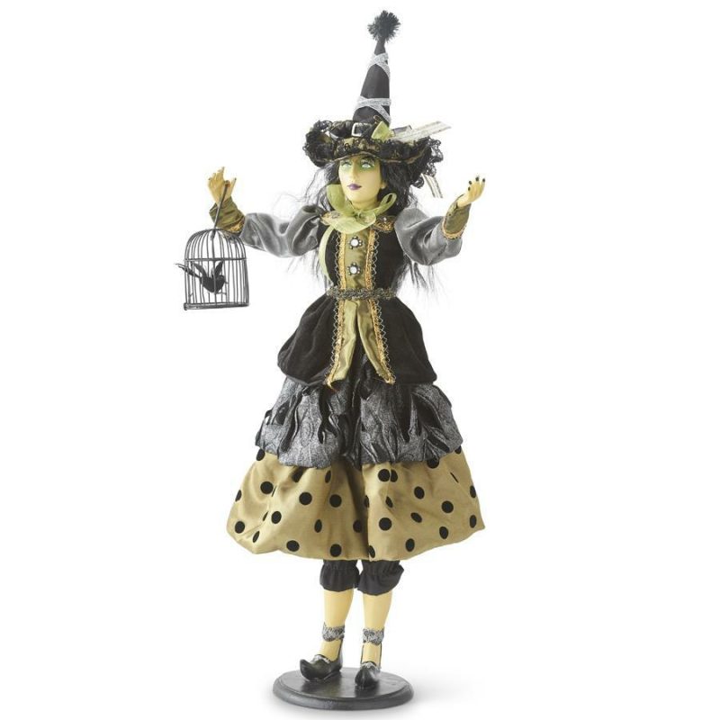 Halloween Décor |  Endora Witch W/Gray Green And Black Dot Dress, 26.5" Fall / Halloween Halloween Décor