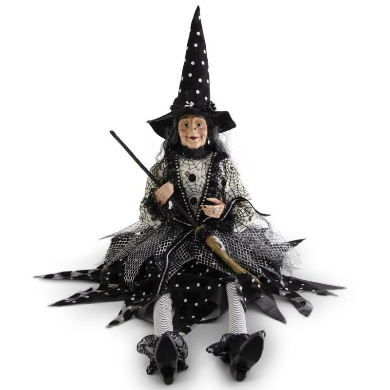 Halloween Décor |  Sitting Sabrina Witch W/Broom & Polka Dot Hat, 30.75" Fall / Halloween Halloween Décor