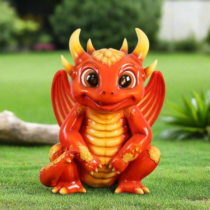 Large Halloween Décor |  Magical Smiling Red Fire Dragon Figurine Fall / Halloween Large Halloween Décor