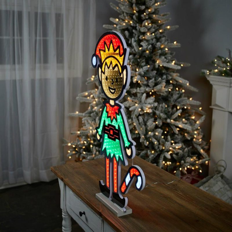 Lights |  Elf W/Candy Cane Infinity Light 29"H Acrylic W/Ul Plug Christmas Décor Lights