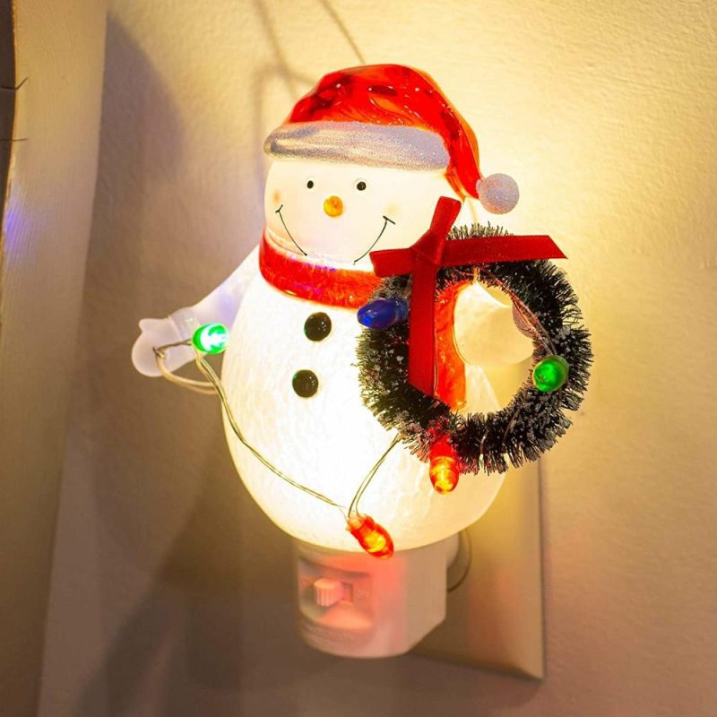 Lights |  Snowman W/ Wreath Night Light, 6.5" Christmas Décor Lights