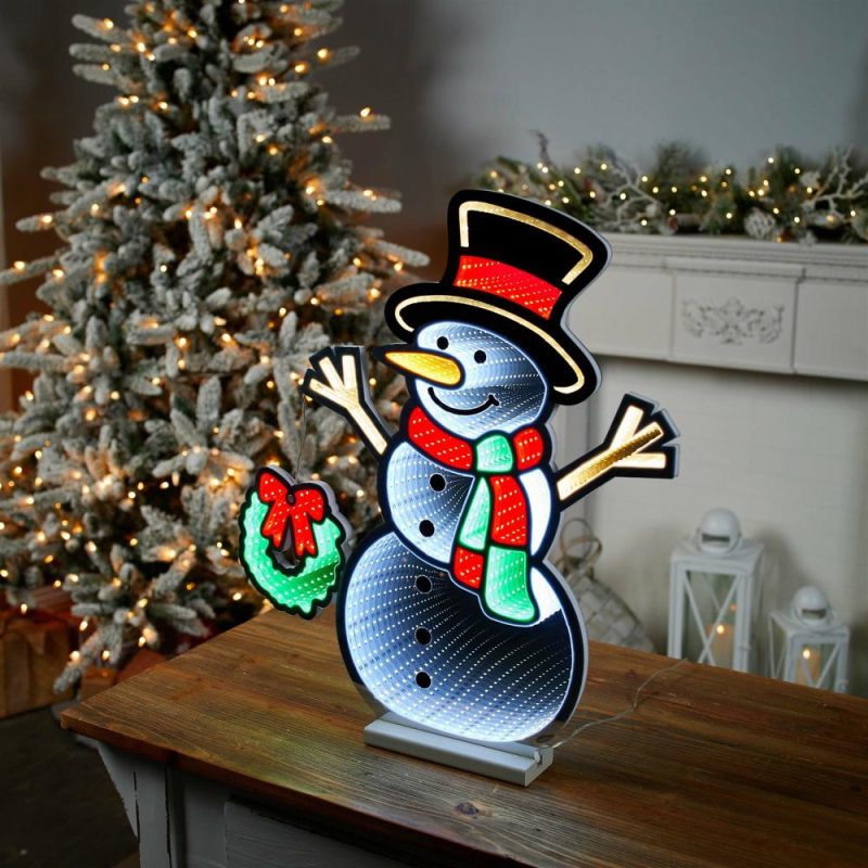 Lights |  Snowman W/Wreath Infinity Light 23.5"H Acrylic W/Ul Plug Christmas Décor Lights