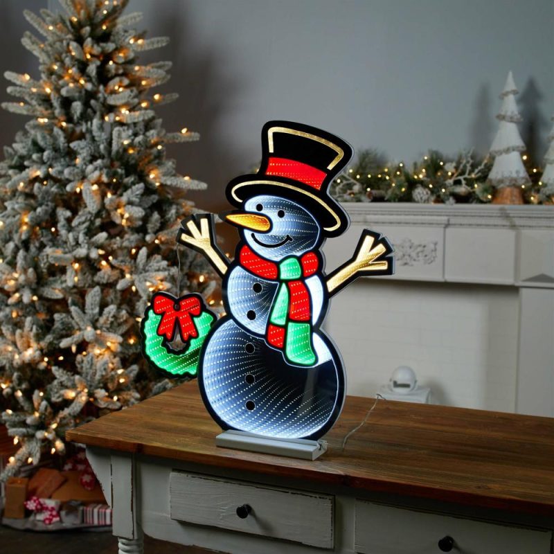 Lights |  Snowman W/Wreath Infinity Light 23.5"H Acrylic W/Ul Plug Christmas Décor Lights