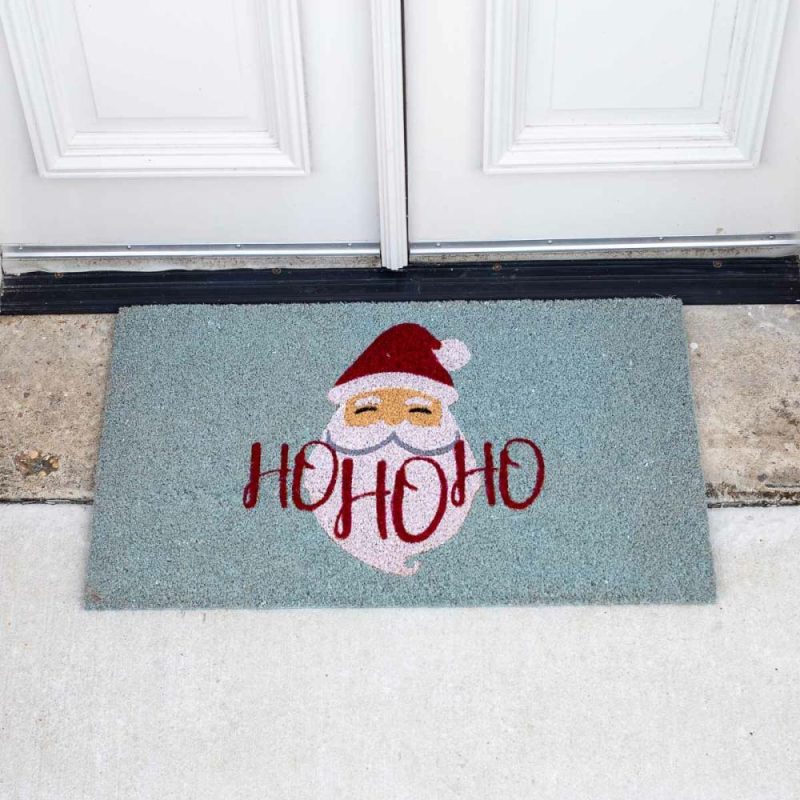 Outdoor Decorations |  30" X 18" Jolly Santa Coir Doormat Misty Blue Christmas Décor Outdoor Decorations