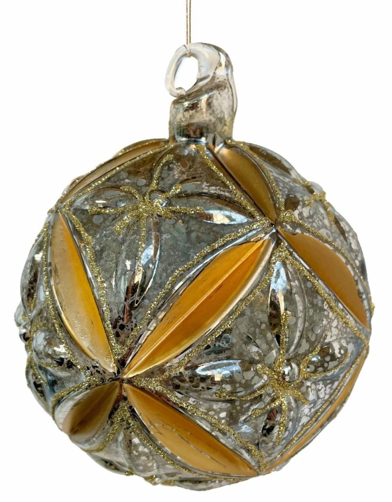 Christmas Tree Décor |  Glass Floral Ornament Ball Antique Gold Painted G Christmas Décor Christmas Tree Décor