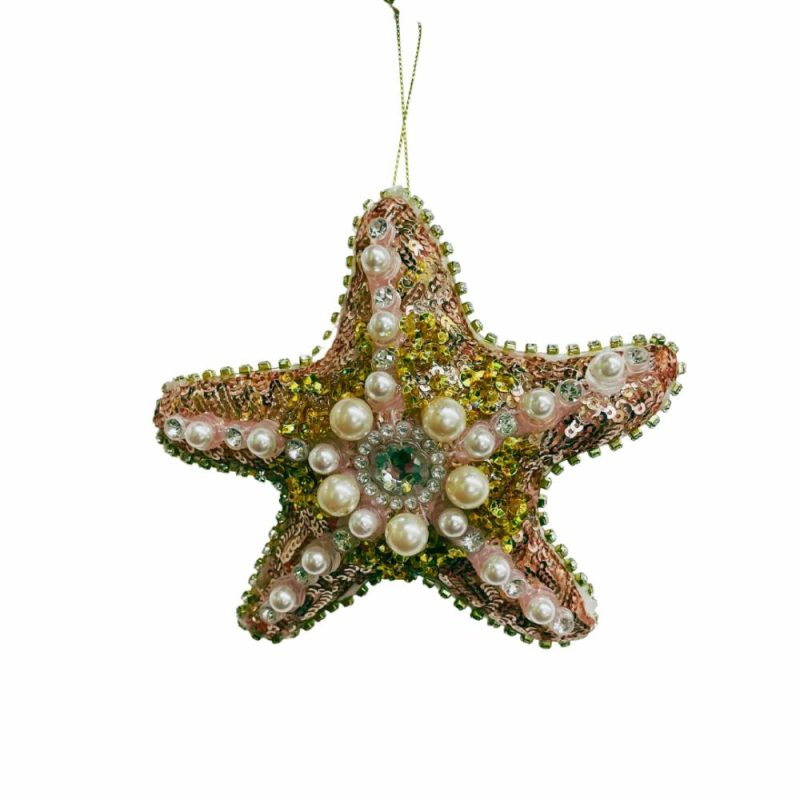 Christmas Tree Décor |  Jeweled Fabric Starfish Ornament W/Pearls Christmas Décor Christmas Tree Décor