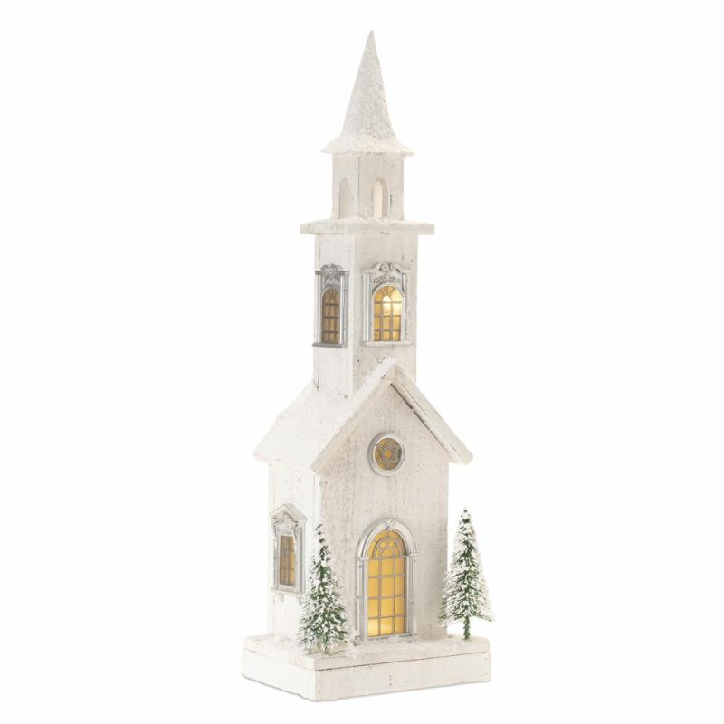 Figurines |  Led Church 8.5"L X 24"H Wood 3 Aa Batteries Not Included/Usb Cord Included Christmas Décor Figurines