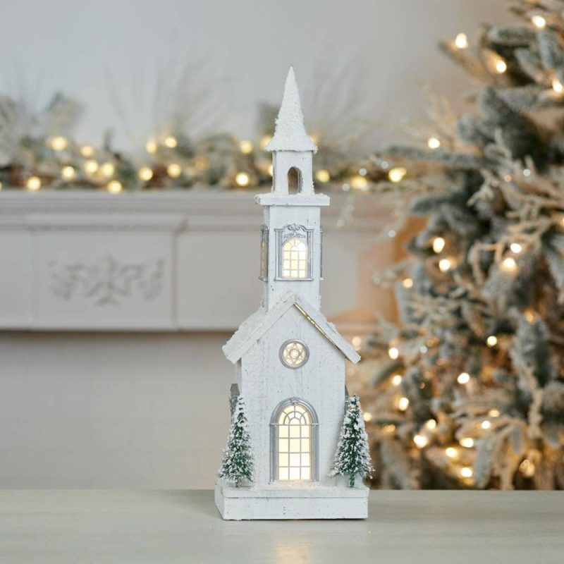 Figurines |  Led Church 8.5"L X 24"H Wood 3 Aa Batteries Not Included/Usb Cord Included Christmas Décor Figurines